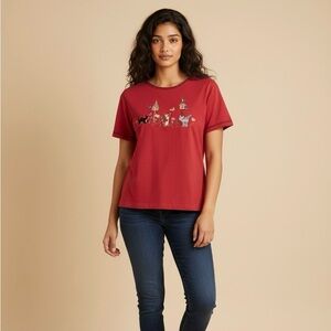 Vintage Red Animal Embroidered T-Shirt
